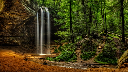 водопад, вода, река, лес, природа, белые, коричневые, зеленые