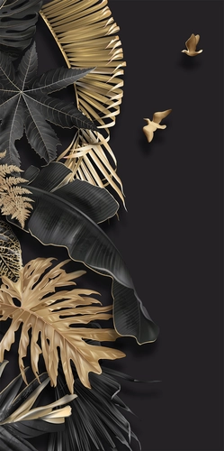 растения, листья, лепестки, птицы, трава, чёрные, бежевые