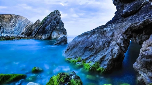 камни, океан, вода, синие, темные, белые