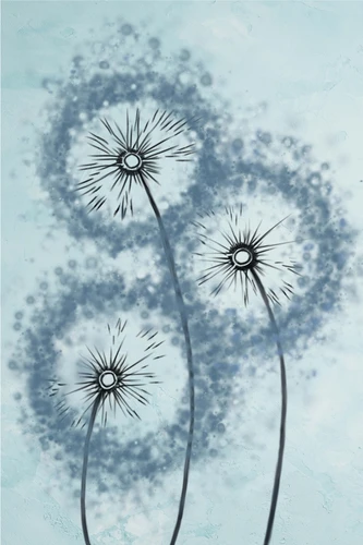 одуванчики, рисунок, синие, голубые