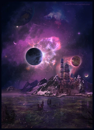 город, планета, космос, фантастика, фиолетовые, черные