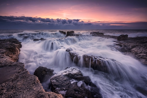 волны, вода, скалы, камень, белые, коричневые