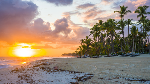 рассвет, пляж, песок, океан, оранжевые, серые