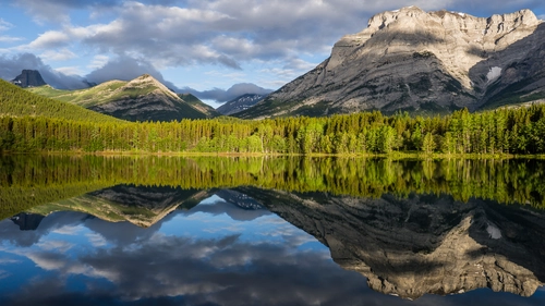 горы, лес, отражение, природа, зеленые, голубые