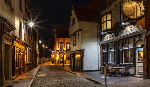 улица, ночь, город, англия, серые, коричневые, желтые, черные