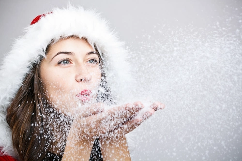 девушка, снег, зима, новый год, праздник, белые, красные