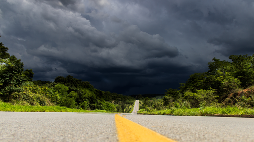 дорога, тучи, облака, природа, темные, серые, зеленые