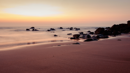 рассвет, пляж, океан, песок, коричневые, белые
