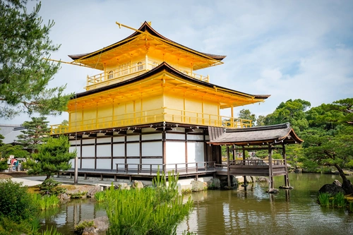 отражение, дом, река, природа, япония, желтые, зеленые