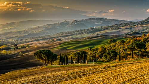 поле, природа, италия, долина, коричневые, зеленые