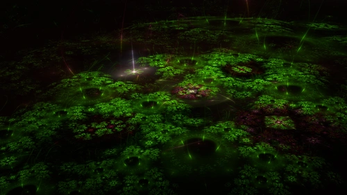 лес, цветы, ночь, темные, зеленые