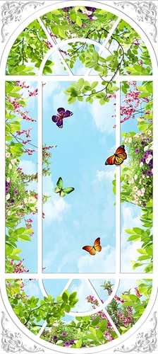 потолок, небо, голубой, зеленый, голубые, зеленые, бабочки, цветы, детские