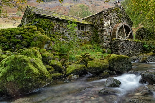 мельница, англия, природа, серые, камни, зеленые