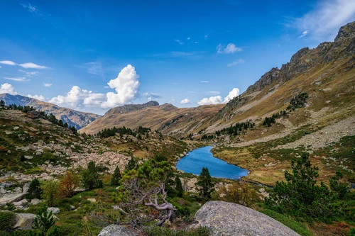 деревья, горы, озеро, франция, коричневые, зеленые, синие
