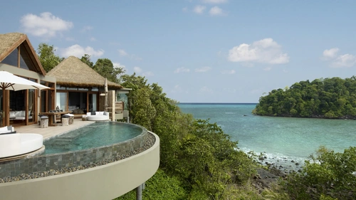 дом, остров, природа, океан, берег, коричневые, белые