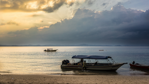 лодка, берег, океан, пляж, коричневые, серые