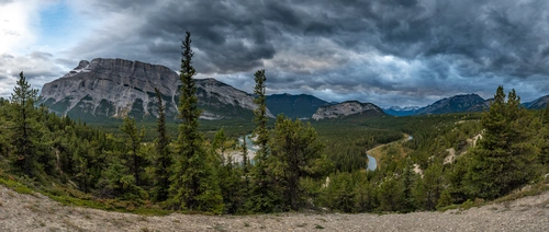 тучи, горы, лес, деревья, панорама, зеленые, серые
