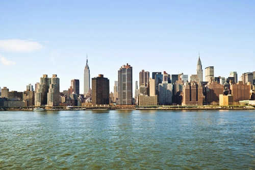 город, река, здания, коричневые, голубые, белые