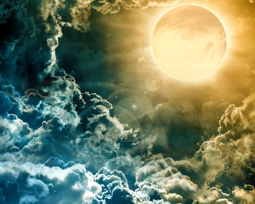 облака, небо, солнце, голубые, бежевые, свет