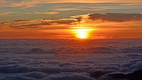 закат, горизонт, свет, облака, оранжевые