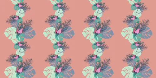 паттерн, розовые, листья, зелёные, серые