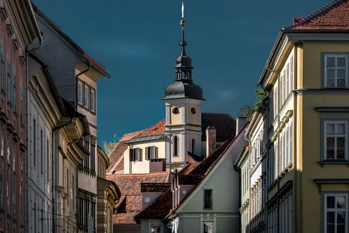 церковь, улица, город, религия, желтые, синие