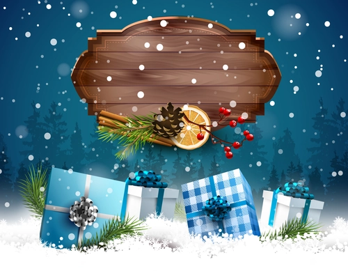 подарки, вектор, арт, зима, синие, коричневые, белые