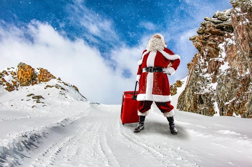 санта, горы, новый год, красные, белые, голубые, коричневые