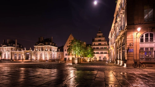 улица, франция, ночь, город, синие, черные, коричневые, желтые