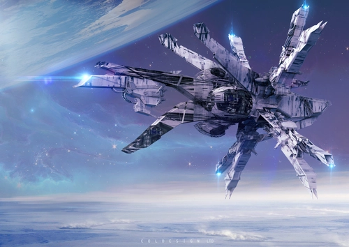 корабль, космос, фантастика, серые, голубые, синие