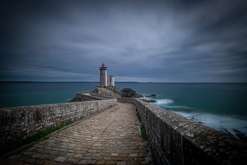 маяк, побережье, франция, серые, темные, зеленые