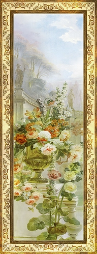 узор, орнамент, вензеля, бежевые, желтые, голубые, цветы, кашпо, ваза