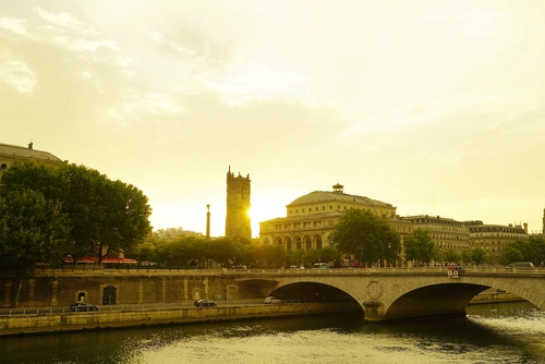 река, город, франция, мост, желтые, коричневые