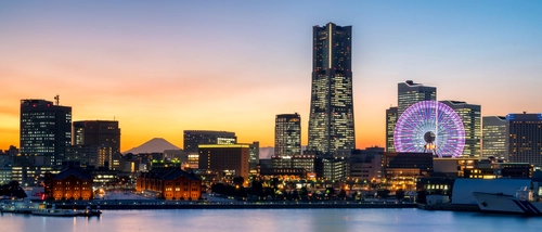 город, вечер, отражение, япония, желтые, оранжевые, черные