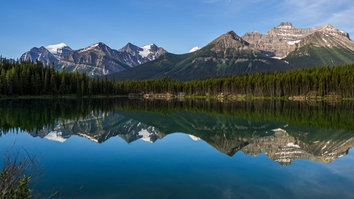горы, лес, небо, природа, отражение, зеленые, синие