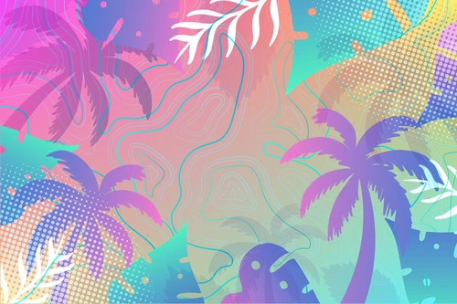 пальмы, листья, растительность, абстрактные, абстракция, розовые, сиреневые, фиолетовые, голубые, цветные, разноцветные