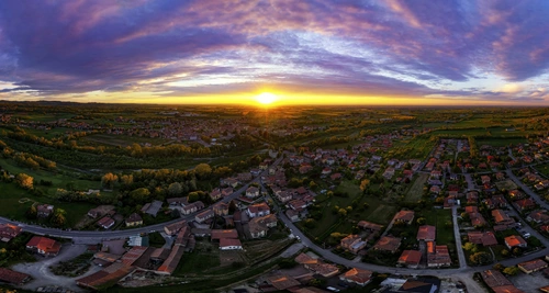 закат, ночь, город, панорама, темные, желтые, черные