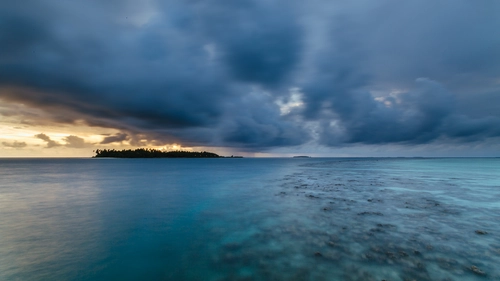 остров, океан, море, облака, серые, желтые