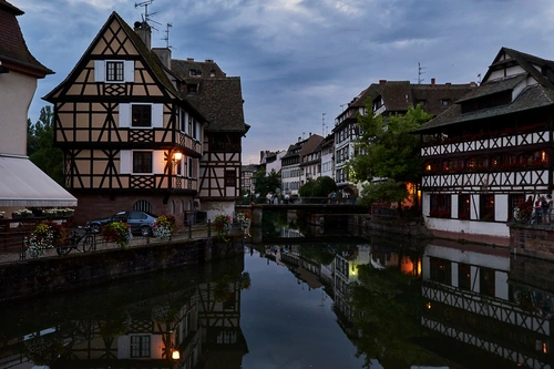 вечер, река, город, франция, синие, черные, белые