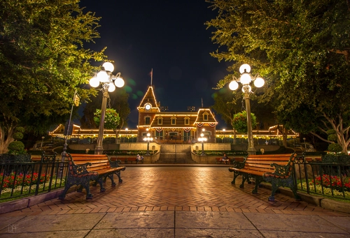 парк, улица, ночь, гирлянда, коричневые, желтые