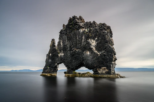 природа, небо, море, горизонт, скала, серые, чёрные