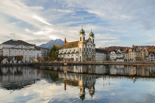 река, церковь, отражение, религия, белые, серые