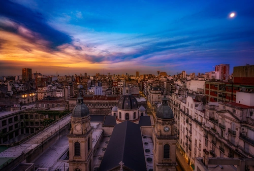 вечер, закат, город, аргентина, синие, желтые, оранжевые