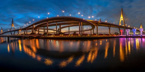 мост, город, ночь, природа, желтые, черные, розовые