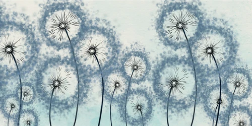 одуванчики, рисунок, синие, голубые, бежевые