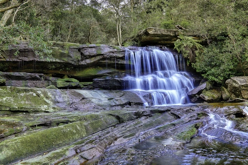 водопад, река, ручей, скалы, коричневые, лес, природа
