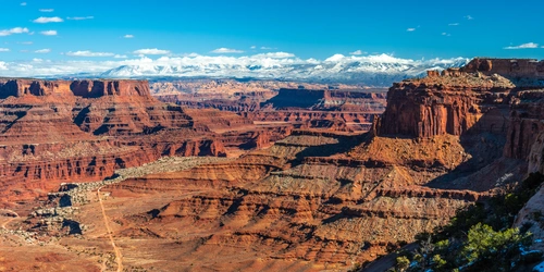 скалы, каньон, природа, коричневые, красные, голубые