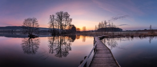 серые, панорама, река, мост, фиолетовые