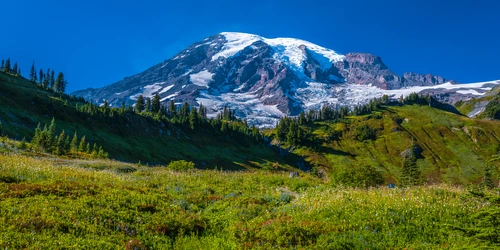 поле, холмы, горы, белые, зеленые, панорама