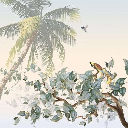 пальма, дерево, птицы, зеленые, коричневые, желтые, HD